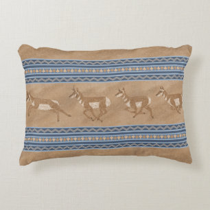Zuidwest Pronghorn Antilope Blauw en Bruin Rand Accent Kussen