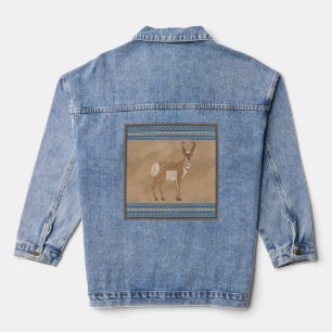 Zuidwest Pronghorn Antilope Geometrische Randen Denim Jacket