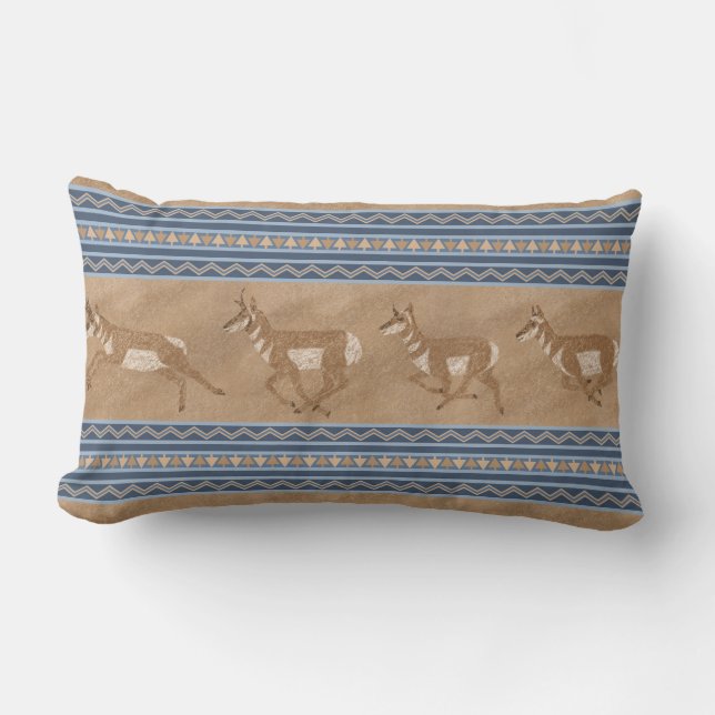 Zuidwest Pronghorn Antilopen Blauw & Bruin Bord Kussen (Voorkant)