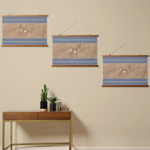 Zuidwest Pronghorn Antilopen Geometrische Rand Set Hangend Wandkleed