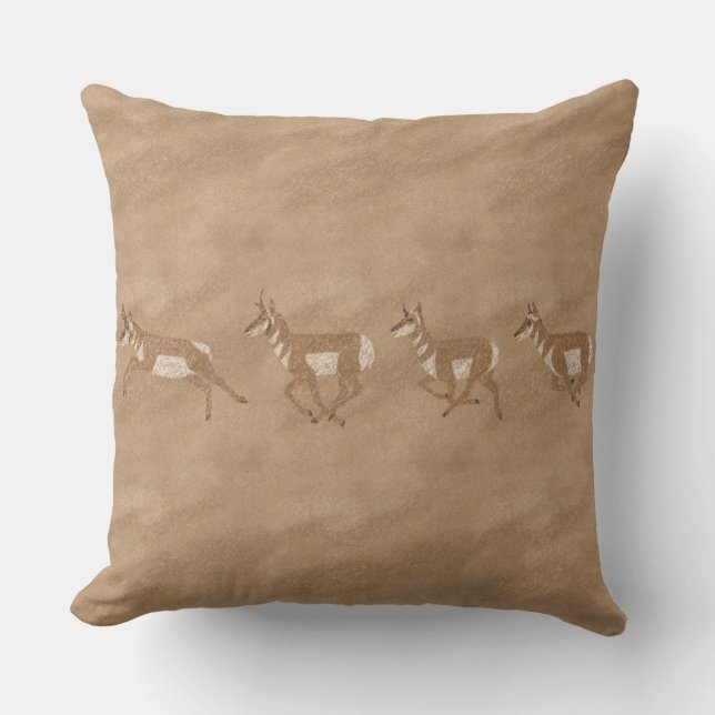 Zuidwest Pronghorn Petroglyphe Kussen (Voorkant)