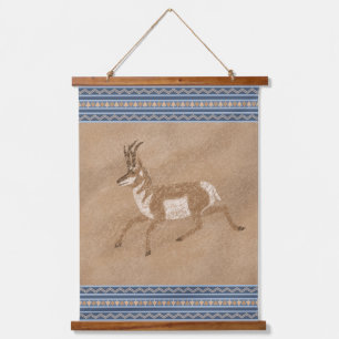 Zuidwest Pronghorn Running Antelope Blue Border Hangend Wandkleed