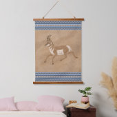 Zuidwest Pronghorn Running Antelope Blue Border Hangend Wandkleed (Slaapkamer)