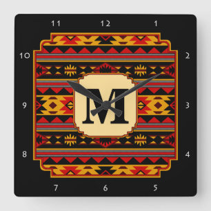 Zuidwest Red Black Gold Monogram Vierkante Klok
