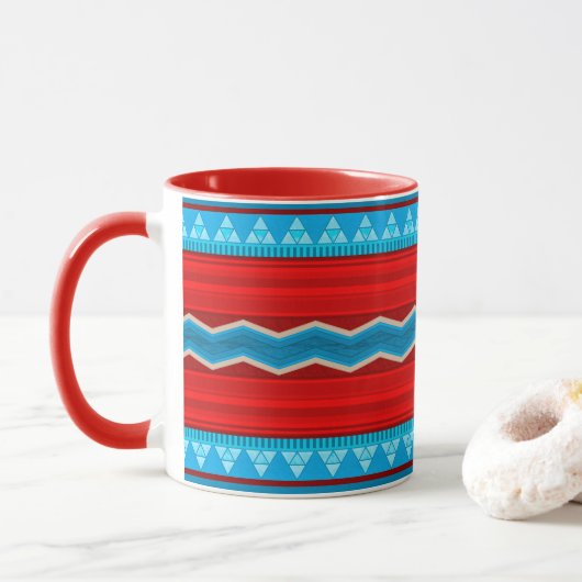 Zuidwest Rivier Canyon Geometrisch Rood Turkoois Mok (Met donut)