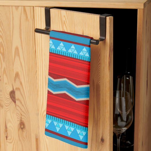 Zuidwest Rivier Canyon Geometrisch Rood Turquoise Theedoek (Derde Gevouwen)