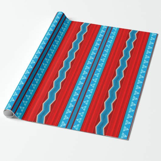 Zuidwest Rivierkloof Geometrisch Rood Turkoois Cadeaupapier (Uitgerold)