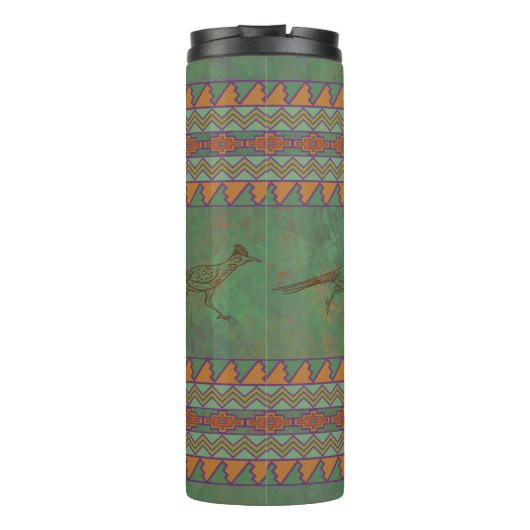 Zuidwest Roadrunner Groen en Oranje Geometrisch Thermosbeker (Achterkant)