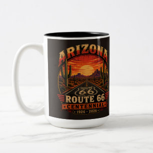 Zuidwest Route 66 Eeuwfeest Koffie Avontuur Tweekleurige Koffiemok