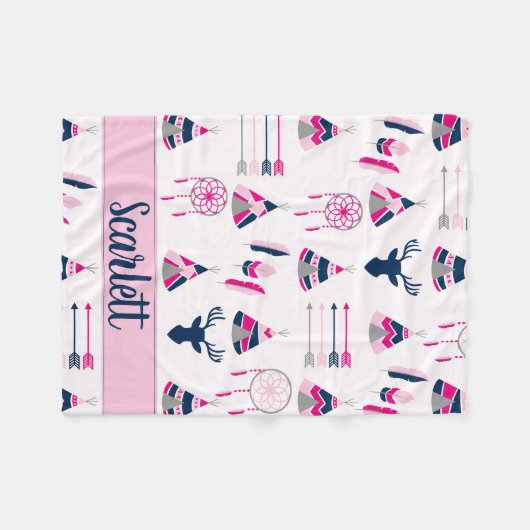 Zuidwest roze en blauw hert fleece deken (Voorkant (Horizontaal))