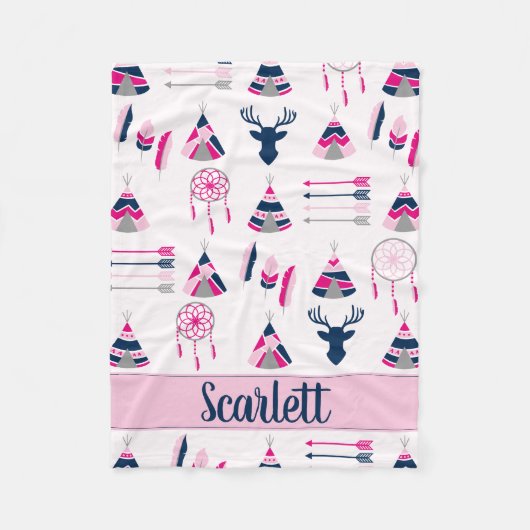 Zuidwest roze en blauw hert fleece deken (Voorkant)