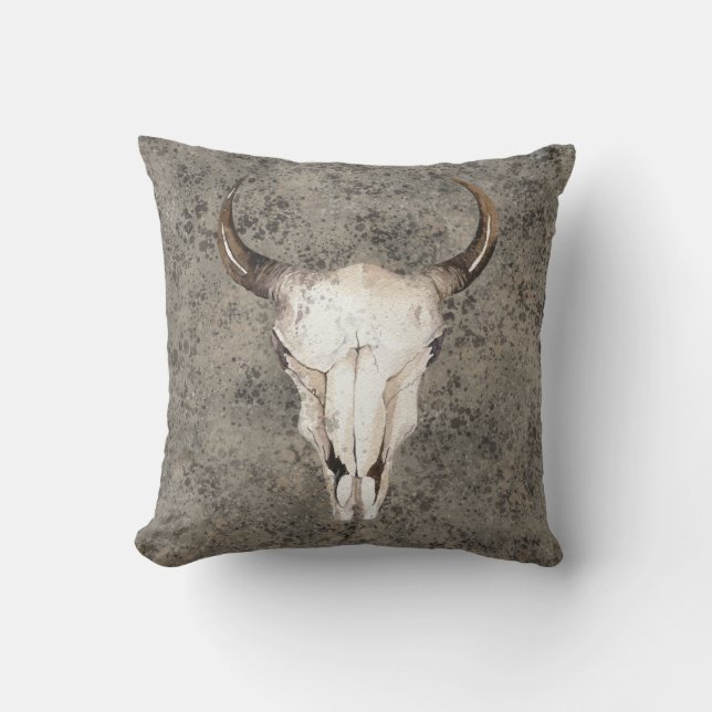 Zuidwest-Rustic Ranch Skull Brown Splatter Kussen (Voorkant)