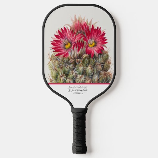 Zuidwest Rustic Wood Red Flower Cactus Cacti Wire Pickleball Paddle (Voorkant)