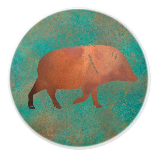 Zuidwest Schattige Javelina Daddy Copper Blauwgroe Keramische Knop (Voorkant)