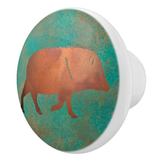 Zuidwest Schattige Javelina Daddy Copper Blauwgroe Keramische Knop (Rechts)