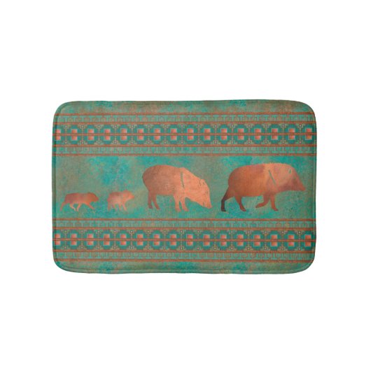 Zuidwest Schattige Javelina familie koper Blauwgro Badmat (Voorkant)