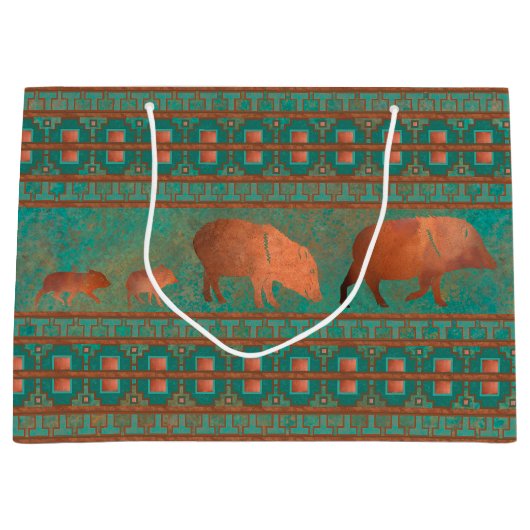 Zuidwest Schattige Javelina Familie Koper Blauwgro Groot Cadeauzakje (Voorkant)