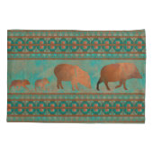 Zuidwest Schattige Javelina Familie Koper Blauwgro Kussensloop (Achterkant-Links)