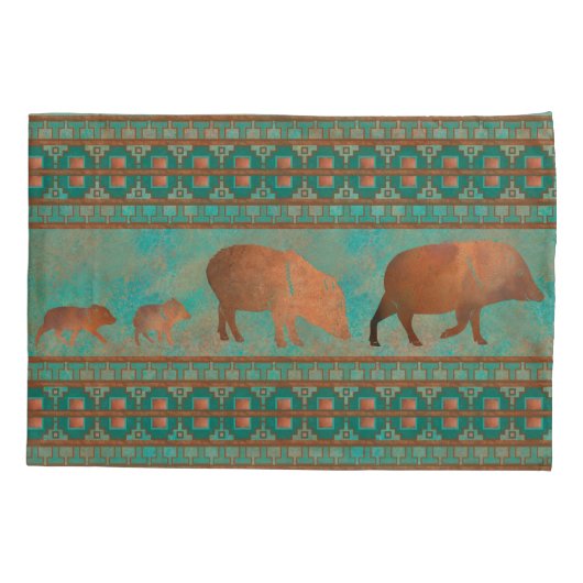 Zuidwest Schattige Javelina Familie Koper Blauwgro Kussensloop (Achterkant-Links)