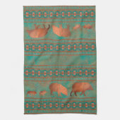 Zuidwest Schattige Javelina Familie Koper Blauwgro Theedoek (Verticaal)