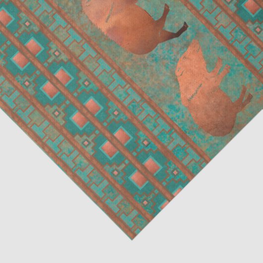 Zuidwest Schattige Javelina Familie Koper Blauwgro Tissuepapier (Detail)