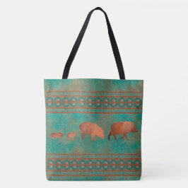 Zuidwest Schattige Javelina Familie Koper Blauwgro Tote Bag