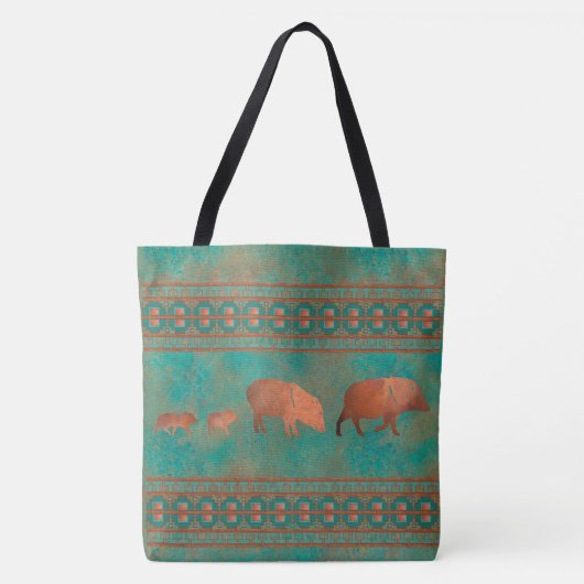 Zuidwest Schattige Javelina Familie Koper Blauwgro Tote Bag (Voorkant)