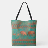 Zuidwest Schattige Javelina Familie Koper Blauwgro Tote Bag (Achterkant)
