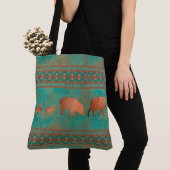 Zuidwest Schattige Javelina Familie Koper Blauwgro Tote Bag (Dichtbij)