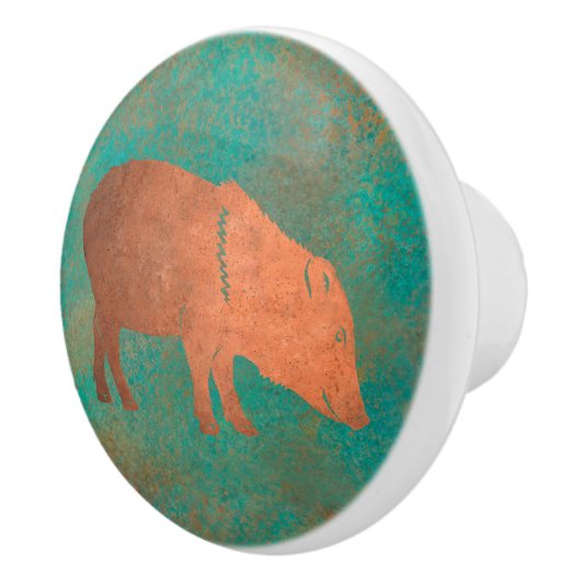 Zuidwest Schattigee Javelina Momma Koper Blauwgroe Keramische Knop (Rechts)