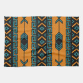 Zuidwest-Sinaasappel en Turquoise Azteekse Patroon Theedoek (Horizontaal)