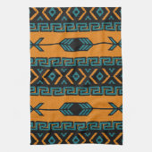 Zuidwest-Sinaasappel en Turquoise Azteekse Patroon Theedoek (Verticaal)