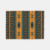Zuidwest-Sinaasappel en turquoise stampatroon Fleece Deken (Voorkant (Horizontaal))