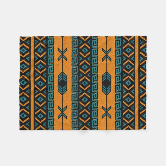 Zuidwest-Sinaasappel en turquoise stampatroon Fleece Deken (Voorkant (Horizontaal))