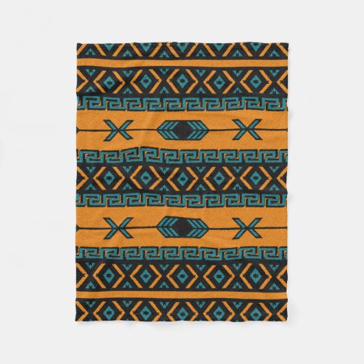 Zuidwest-Sinaasappel en turquoise stampatroon Fleece Deken (Voorkant)