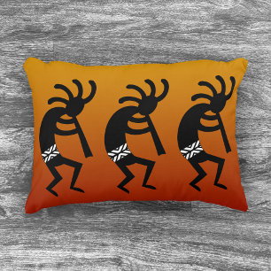 Zuidwest-Sinaasappel en zwart dansende Kokopelli Decoratief Kussen