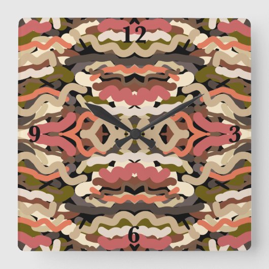 Zuidwest Squigggly Wiggly Earth Toon Abstract Vierkante Klok (Voorkant)