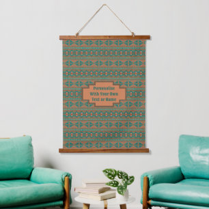 Zuidwest Teal Koper Geometrisch Ontwerp Aangepast Hangend Wandkleed