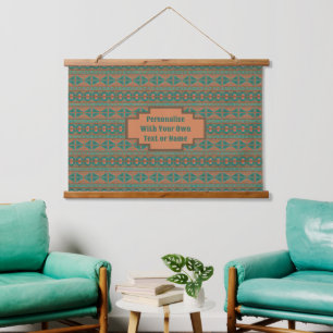 Zuidwest Teal Koper Geometrisch Ontwerp Aangepast Hangend Wandkleed