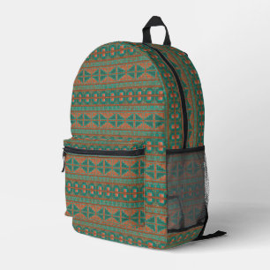Zuidwest Teal Koperen Kleuren Geometrisch Patroon Bedrukte Rugzak