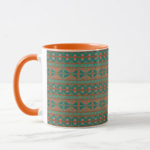 Zuidwest Teal Koperen Kleuren Geometrisch Patroon Mok