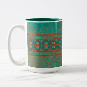Zuidwest Teal Koperen Kleuren Geometrisch Patroon Tweekleurige Koffiemok