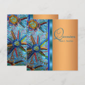 Zuidwest Turquoise Blauw Sinaasappel Quinceanera Kaart (Voorkant / Achterkant)