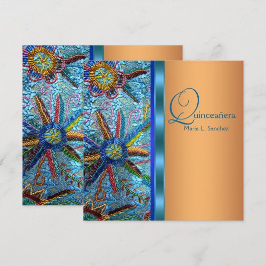 Zuidwest Turquoise Blauw Sinaasappel Quinceanera Kaart (Voorkant / Achterkant)