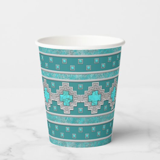 Zuidwest Turquoise geometrisch stenen patroon Papieren Bekers (Achterkant)
