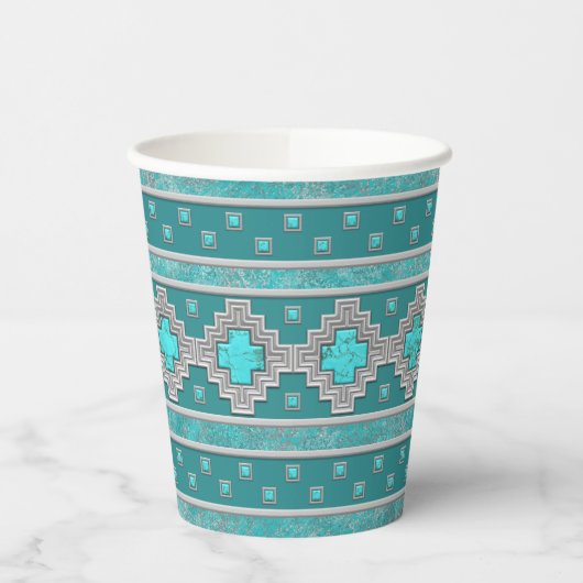 Zuidwest Turquoise geometrisch stenen patroon Papieren Bekers (Links)
