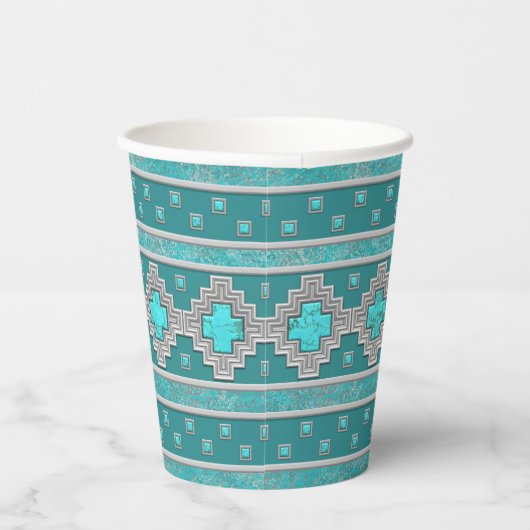 Zuidwest Turquoise geometrisch stenen patroon Papieren Bekers (Rechts)