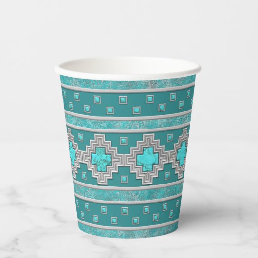 Zuidwest Turquoise geometrisch stenen patroon Papieren Bekers (Voorkant)