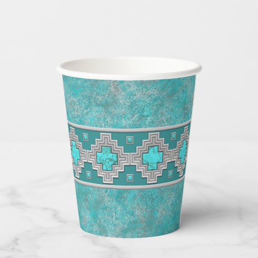 Zuidwest Turquoise geometrisch stenen patroon Papieren Bekers (Achterkant)