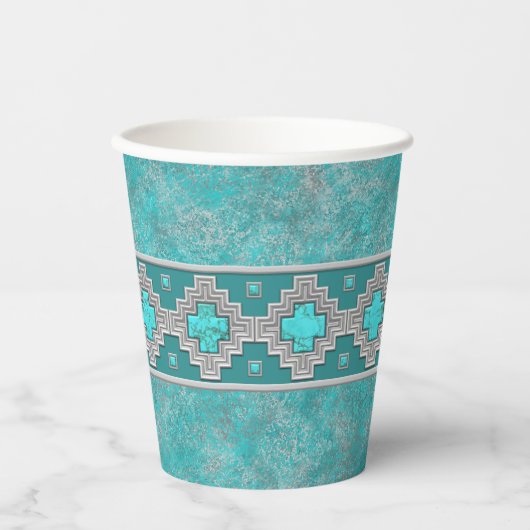 Zuidwest Turquoise geometrisch stenen patroon Papieren Bekers (Voorkant)